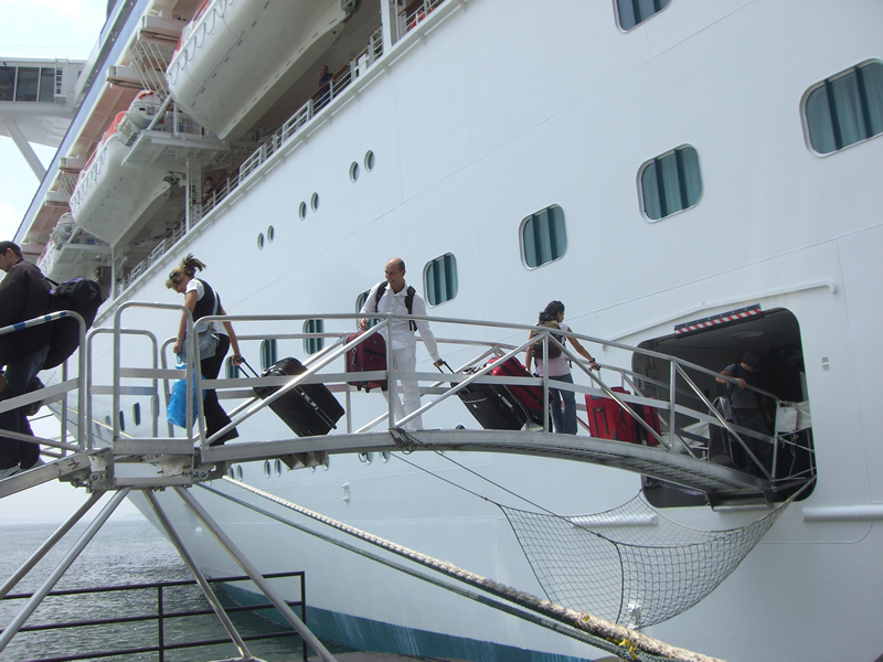 The aluminum gangway had to be cambered to assure it cleared the spring line.